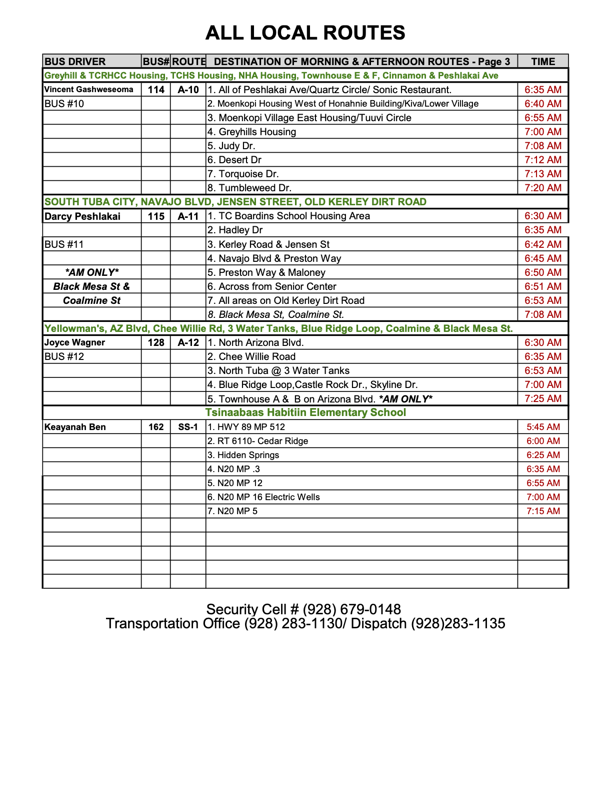 TCUSD 2026-27 AM-PM Bus Schedule 3 of 3